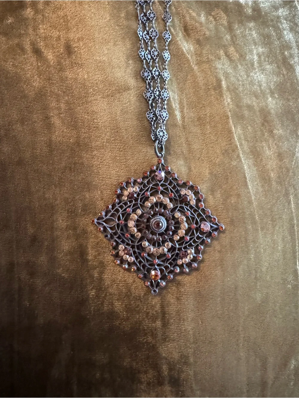 Antique-Style Brown Filigree Pendant Necklace - Women Jewelry